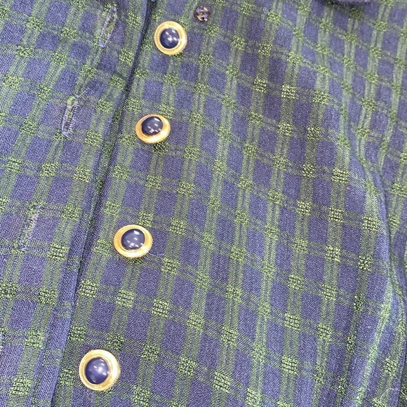 Vintage navy blue & green checkered collared dress size 14-16 with shoulder pads - Picture 9 of 9